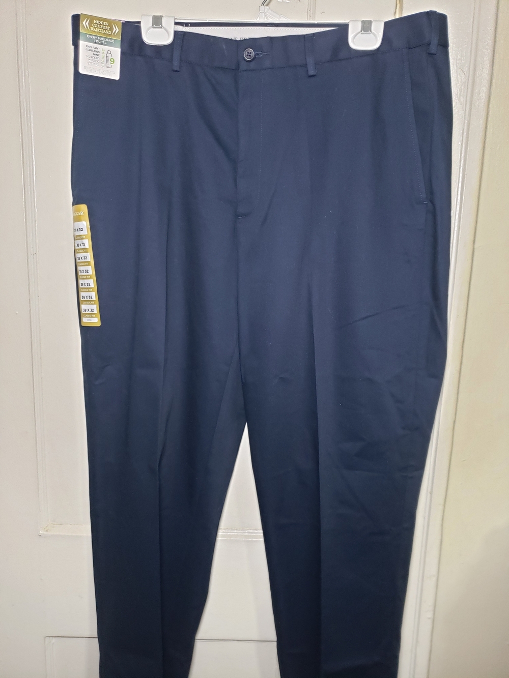 NWT Haggar Wrinkle Free Performance Khaki Pants Dark Navy Blue Classic Fit 38x32